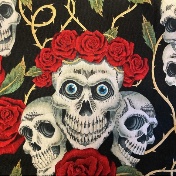 Hemet Black White Red Skull Rose Print Rockabilly Pinup A-Line Skirt Size XL - Picture 3 of 8